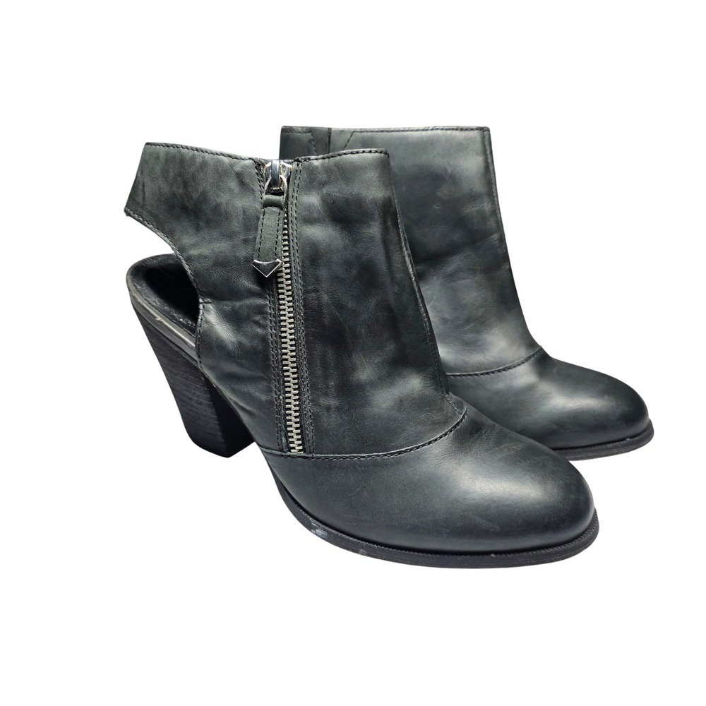 Aldo Womens Black Leather Open Heel Ankle Boots Size 8.5 Zip Block Heel Booties